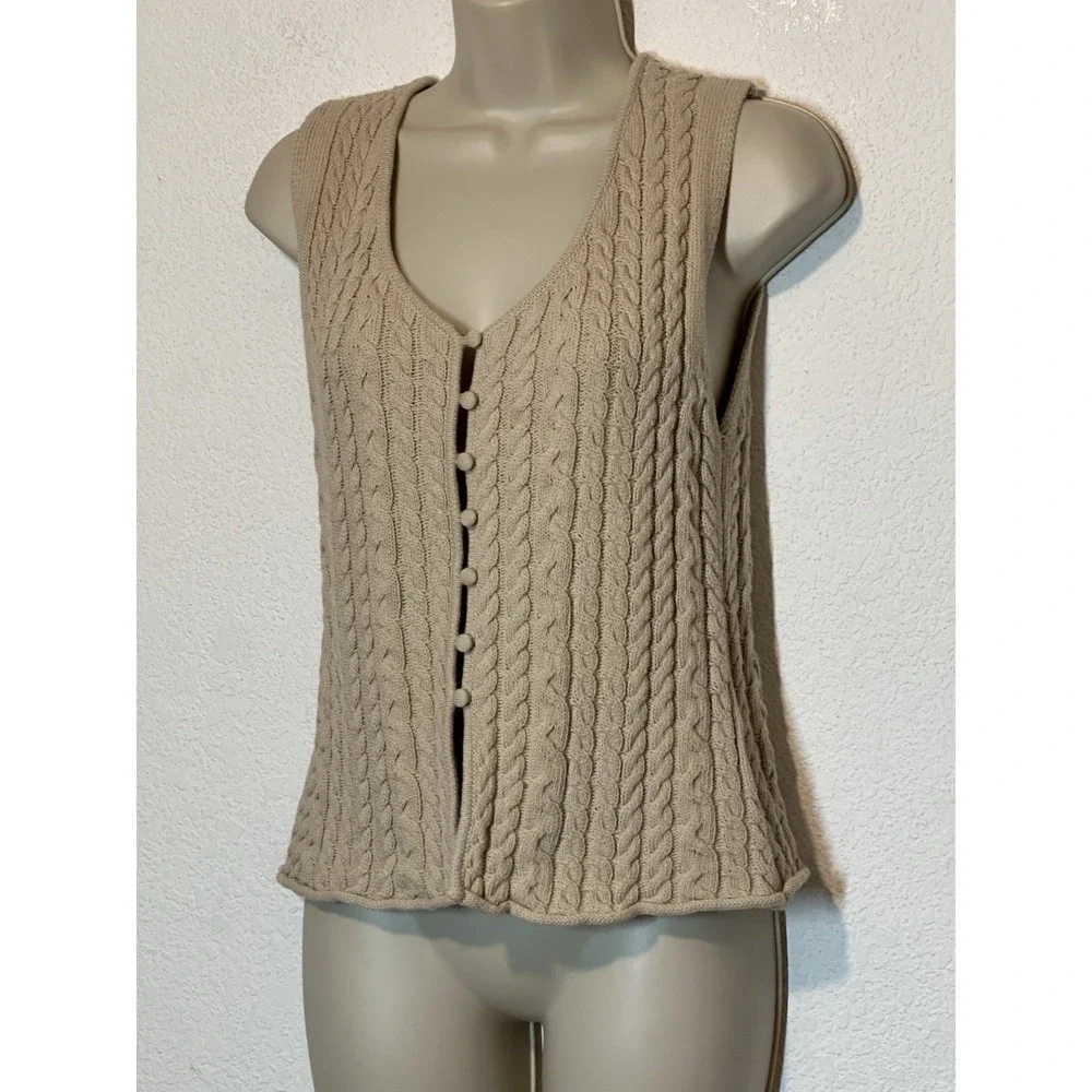 Industry Republic Clothing Large Beige Cable‎ Knit Button Vest Top Layer Preppy